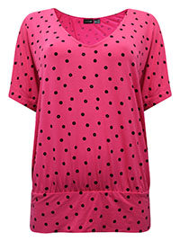 PINK Spot Print Blouson Hem Top - Size 10/12 to 18/20 (S to L)