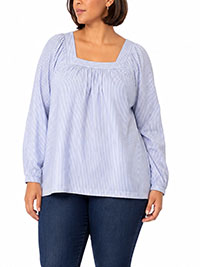 Light BLUE Seersucker Striped Cotton Blouse - Plus Size 16 to 30/32 (US 0X to 4X)