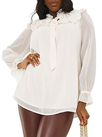 PRISTINE High Neck Ruffle Blouse - Plus Size 14 to 28