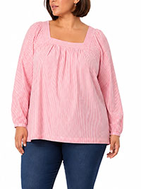 CORAL Seersucker Striped Cotton Blouse - Plus Size 16 to 18/20 (US 0X to 1X)