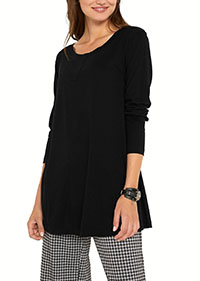 BLACK Long Sleeve Panel Detail Tunic Top - Size 10/12 to 30/32 (S to 3XL)