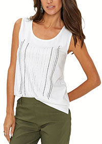 WHITE Pure Cotton Rhinestone Vest Top - Size 10/12 to 30/32 (S to 3XL)