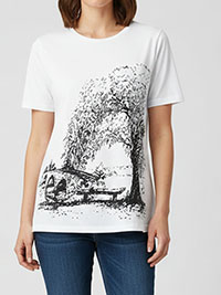WHITE Pure Cotton Silhouette Print T-Shirt - Size 10/12 to 26/28 (S to 2XL)
