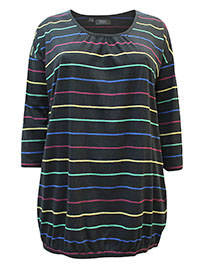BLACK Pure Cotton Striped Bubble Hem Top - Plus Size 22/24 to 30/32 (XL to 3XL)