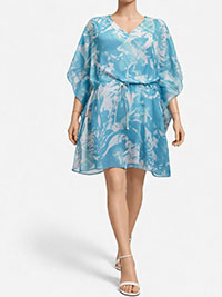 BLUE Printed Rope Tie Waist Kaftan - Freesize Fits PLUS 16 to 22