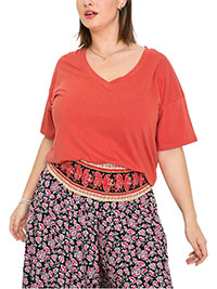 BRICK-RED Short Sleeve Cotton Jersey Top - Plus Size 16/18 to 20/22 (L to XL)