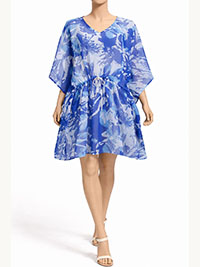 BLUE Rope Tie Waist Kaftan - Freesize Fits PLUS 16 to 22