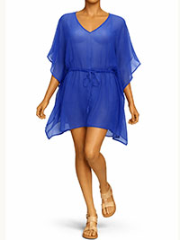 BLUE Textured Tie Waist Kaftan - Fit Size 14-16-18 (Freesize 50" Bust)