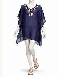 NAVY Embroidered Mirror Sequin Embellished Crinkle Kaftan - Size 10 to 18 (EU 36 to 44)