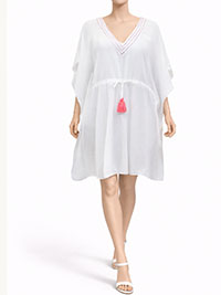 WHITE Sequin Embellished Tassel Tie Kaftan - Freesize Fits 10 to 12