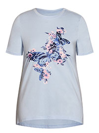 SKY-BLUE Pure Cotton Butterfly Print T-Shirt - Plus Size 16 to 30/32