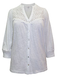 WHITE Broderie Detail Button Top - Plus Size 14 to 28