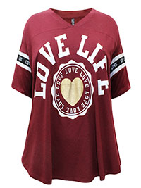 CLARET 'Love Life' Foil Print Varsity T-Shirt - Plus Size 14/16 to 16/18 (US 2X to 3X)