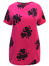 PINK Floral Print Longline Boxy Top -Size 12 to 26