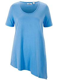 BLUE Asymmetric Split Hem Top - Plus Size 14/16 to 26/28 (M to 2XL)
