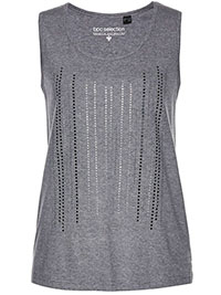 GREY Pure Cotton Rhinestone Vest Top - Size 10/12 to 30/32 (S to 3XL)