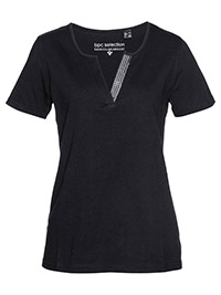 BLACK Pure Cotton Sequin Detail Short Sleeve Top - Plus Size 22/24 to 30/32 (XL to 3XL)