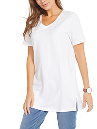 WHITE Cotton Blend V-Neck Short Sleeve T-Shirt - Size 10/12 to 26/28 (S to 2XL)
