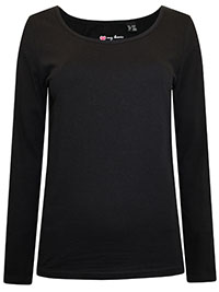 BLACK Long Sleeve Cotton Jersey T-Shirt - Size 10/12 to 26/28 (S to 2XL)