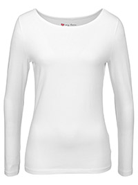 WHITE Long Sleeve Cotton Jersey T-Shirt  - Size 10/12 to 22/24 (S to XL)