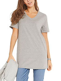 GREY Cotton Blend V-Neck Short Sleeve T-Shirt - Plus Size 14/16 to 30/32 (M to 3XL)