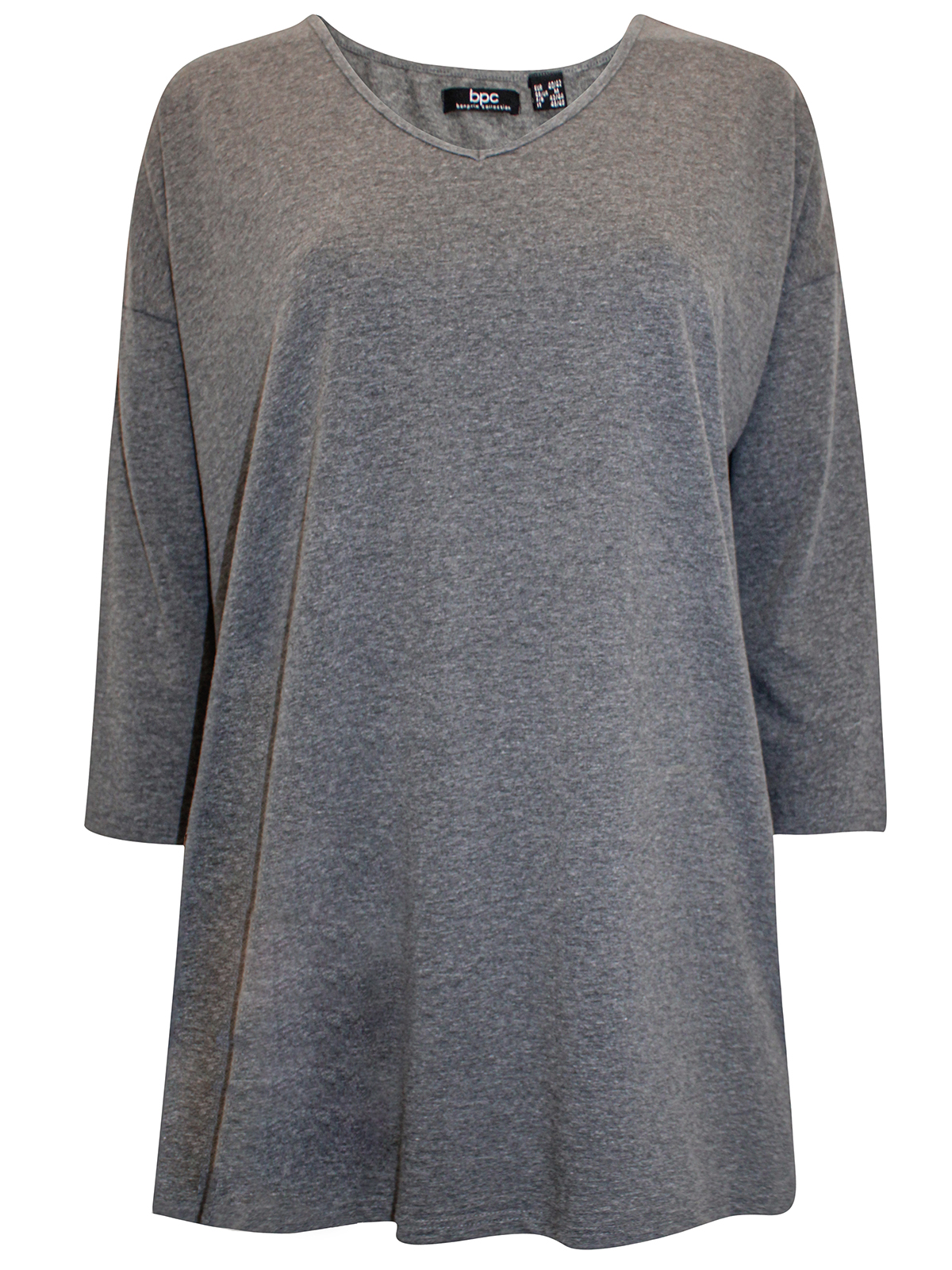 GREY Cotton 3/4 Sleeve Top - Size 10/12 to 26/28 (S to 2XL)