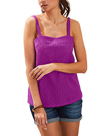 VIOLET Pure Cotton Broderie Vest Top - Plus Size 24 to 26 (EU 52 to 54)