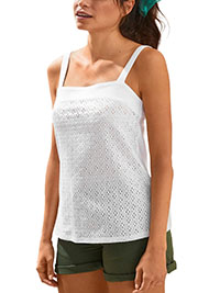 WHITE Pure Cotton Broderie Vest Top - Plus Size 16 to 22 (EU 44 to 50)