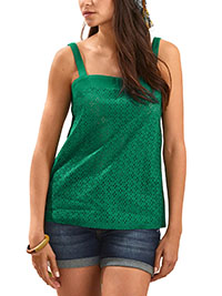 GREEN Pure Cotton Broderie Vest Top - Size 12 to 24