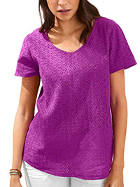 VIOLET Pure Cotton Broderie Front Top - Plus Size 26 (EU 54)