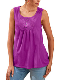 VIOLET Pure Cotton Sleeveless Broderie Yoke Button Front Top - Size 6/8 to 26 (EU 34/36 to 54)