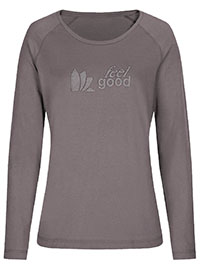 CHARCOAL Cotton Rich Embossed 'Feel Good' Slogan Top - Size 10/12 to 26/28