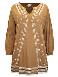 COFFEE Pure Cotton Embroidered 3/4 Sleeve Top - Size 10/12 to 14/16 (M to L)