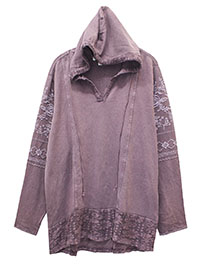 MAUVE Pure Cotton Embroidered Sleeve Crochet Lace Hem Hoodie - Size 10 to 24 (S to 3X)