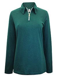 JADE Pure Cotton Long Sleeve Half Zip Top - Plus Size 12 to 30