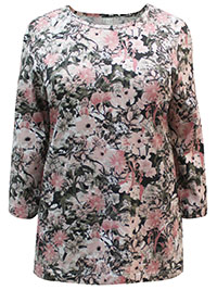 PINK Pure Cotton Floral Print 3/4 Sleeve Top - Plus Size 20 to 22