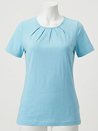 LIGHT-BLUE Pure Cotton Pleat Detail T-Shirt - Plus Size 12 to 30