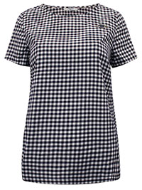 NAVY Pure Cotton Gingham Short Sleeve Top - Size 6 to 20