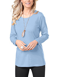 SKY-BLUE Pure Cotton Long Sleeve Top - Plus Size 16 to 26