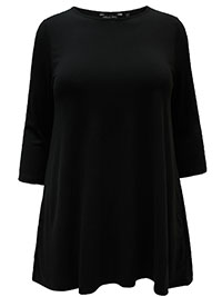 BLACK 3/4 Sleeve Swing Tunic - Plus Size 18 to 24 BLACK 3/4 Sleeve Swing Tunic - Plus Size 18 to 24