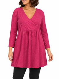 PINK Pure Cotton Mock Wrap 3/4 Sleeve Tunic - Plus Size 16 to 20 (L to L2)