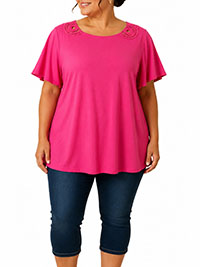 PINK Embroidered Detail Short Sleeve Jersey Top - Size 10/12 & 30/32 (S & 3XL)