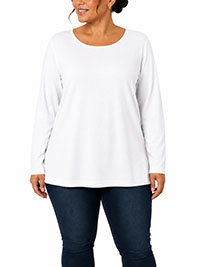 WHITE Pure Cotton Long Sleeve Scoop Neck Top - Plus Size 18/20 to 30/32 (L to 3XL)