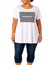 WHITE Pure Cotton Barcode Stripe Eyelet Side Top - Plus Size 18/20 to 22/24 (L to XL)