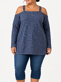 BLUE-MARL Long Sleeve Cold Shoulder Top - Size 6/8 to 22/24 (XS to XL)