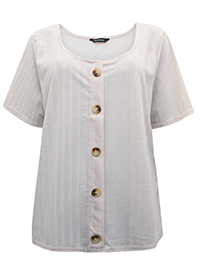PALE-BLUSH Striped Button Front Top - Plus Size 22