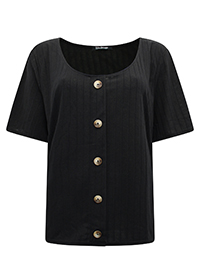 BLACK Striped Button Front Top - Plus Size 22