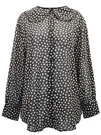 BLACK Floral Print Frill Collar Blouse - Plus Size 16