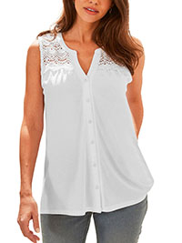WHITE Crochet Detail Button Through Top - Plus Size 16 to 20 (EU 44 to 48)