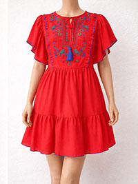 JB Terra RED Embroidered Tassel Tie Woven Tunic - Size 10 to 32